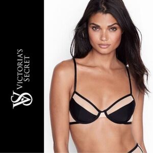NWT Victoria's Secret Black and Cream Unlined Mesh Demi Bra 34D